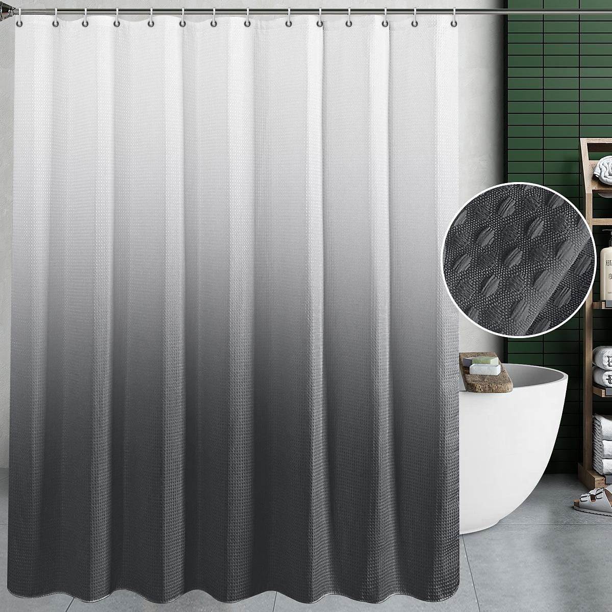 Gradient Waffle Shower Curtain with 12 Hooks 180cm*180cm(70"*70") Textured Fabric Waterproof Bathroom Decor Gradient Modern Shower Curtain Sets 2025 - $25.99 –P16