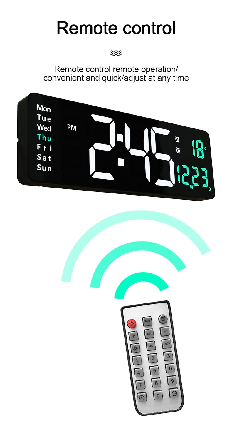 grote digitale wandklok afstandsbediening temp datum week display power off geheugen tafelklok wandgemonteerde dubbele alarmen led klokken 2025 - $81.99 –P6
