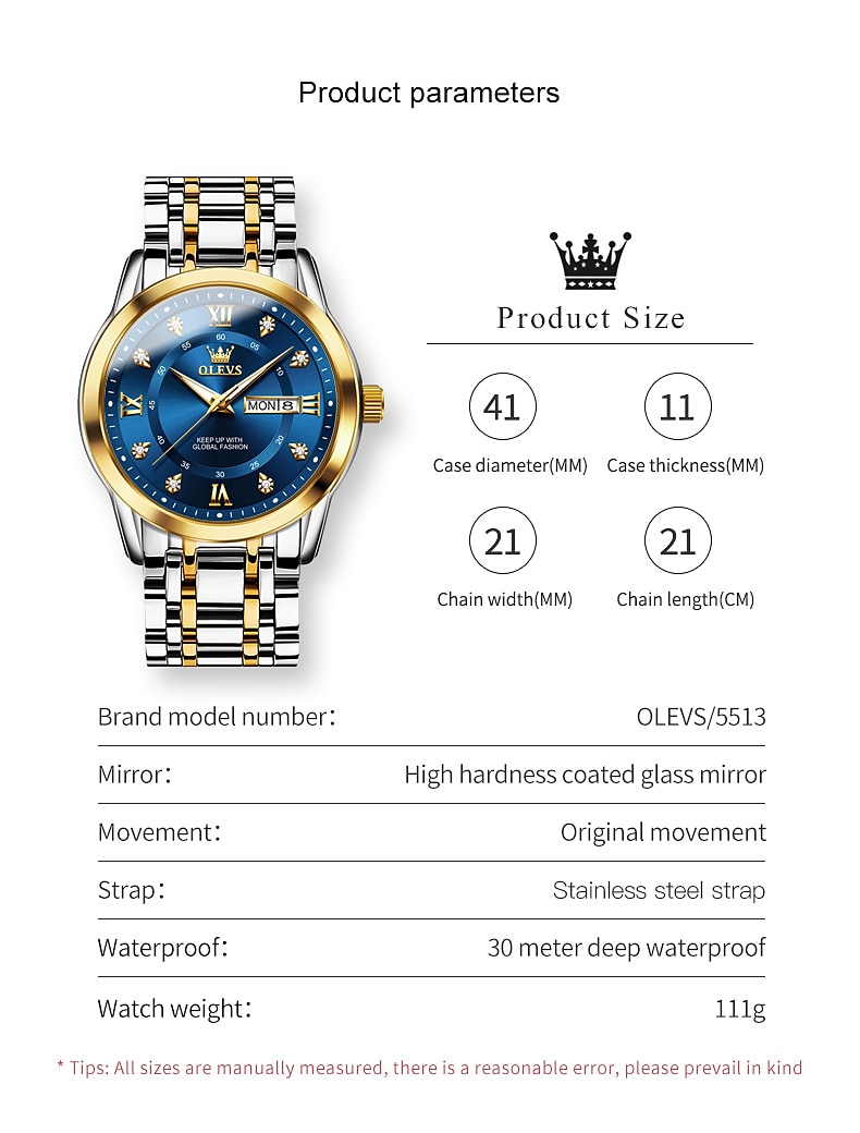 OLEVS Quartz Horloge Cadeau voor mannen Luxe Diamanten Gouden Horloge Waterdicht Luminous RVS Zaken Mannen Quartz Horloge Mannen Horloge 2026 - $35.99 –P1