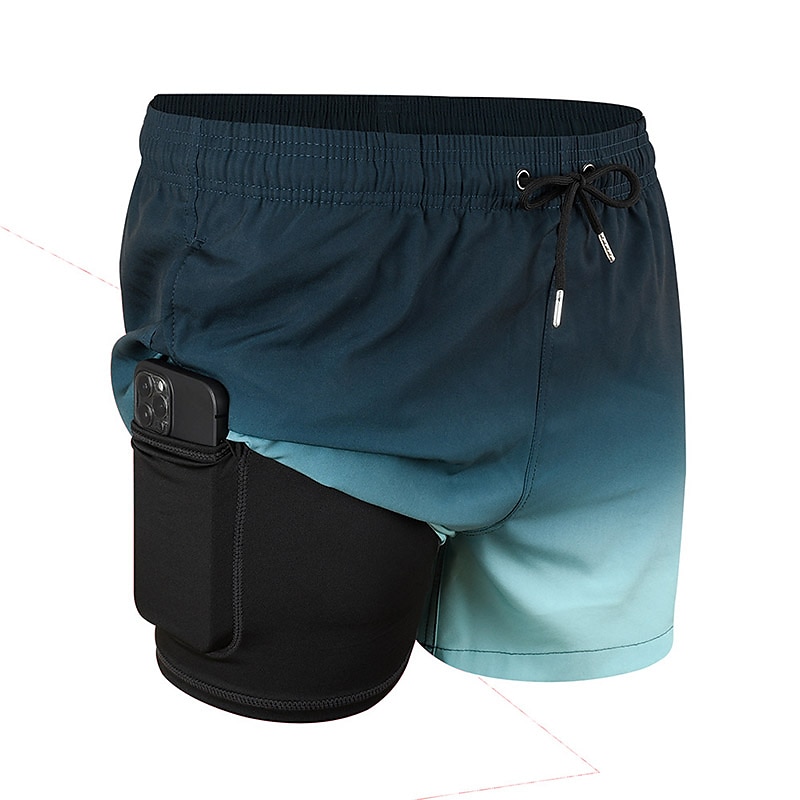 Men's Board Shorts Swim Shorts Swim Trunks Summer Shorts Drawstring Elastic Waist 2 in 1 Graphic Comfort Breathable Short Casual Holiday Beach Hawaiian Stylish Gradient blue Black 2025 - $20.99 –P11