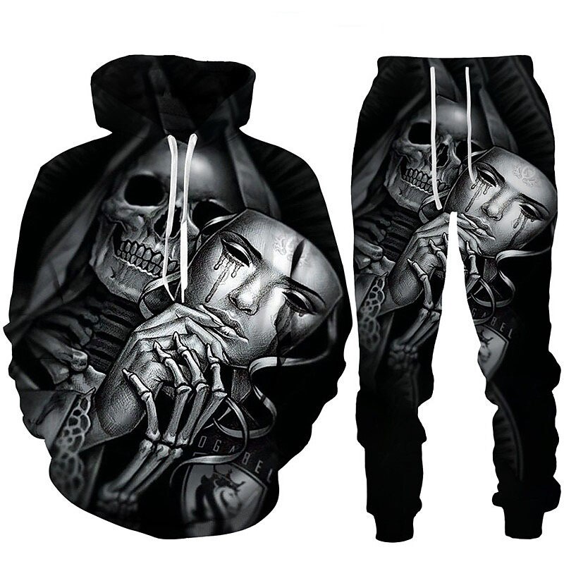 Men's Graphic Skull Skeleton 2pcs 3D Sweatshirt Sets Tracksuit Hoodies Long Sleeve Long pants Hooded Streetwear Designer Basic Sports & Outdoor Casual Sports Print Spring Fall Black Blue Orange 2026 - $41.99 –P4