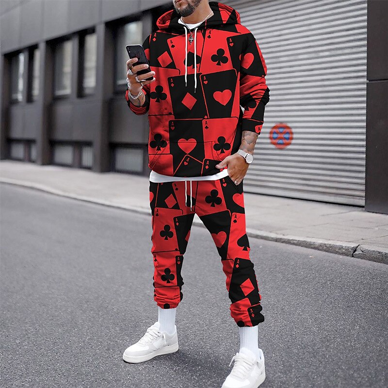 Homens Gráfico Pôquer 2pcs Conjuntos de moletom 3D Moletom Moletons Manga Longa Calças compridas Com Capuz Roupa de rua Designer Básico Desportos e Ar livre Casual Esportes Imprimir Primavera Outono de 2025 por $38.99 –P1