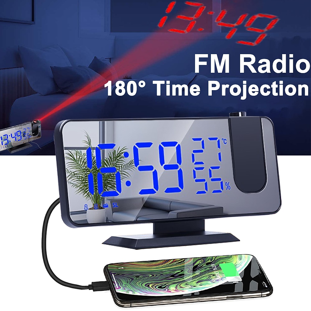 LED Digital Projection Alarm Clock Electronic Alarm Clock with Projection FM Radio Time Projector Bedroom Bedside Mute Clock 2025 - $44.99 –P2