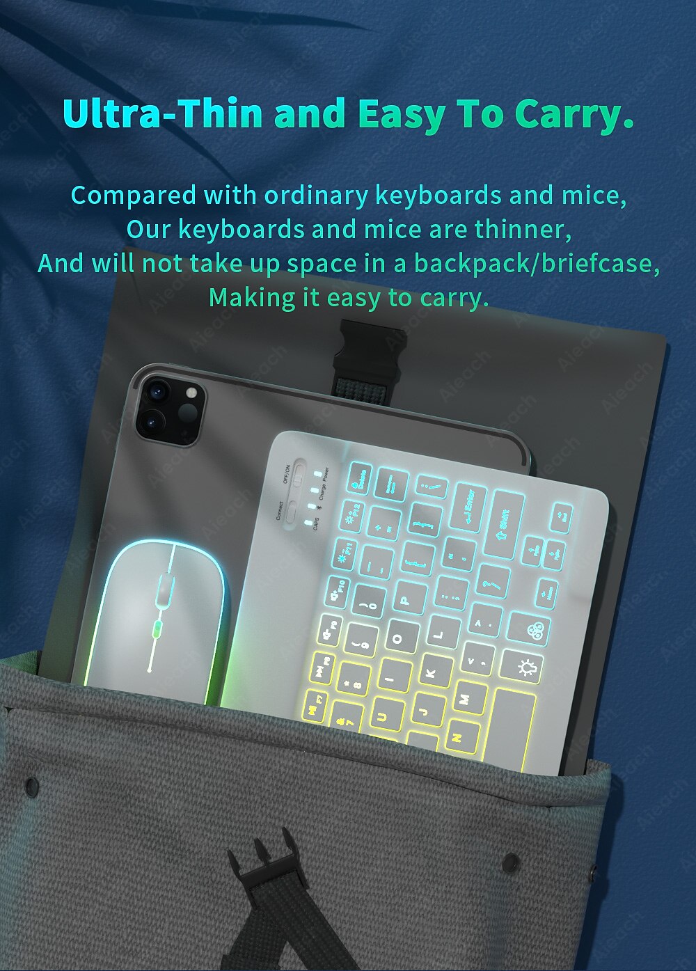Keyboard and Mouse Combo For Tablet Android iOS Windows, Wireless Slim Mouse Keyboard Combo, Bluetooth Rainbow Backlit Keyboard 2025 - $43.99 –P7