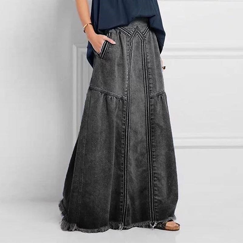 Damen Rock Langer Rock Modisch Sommer Maxi Röcke Einfarbig Tasche Urlaub Büro / Geschäftlich Blau Grau Leicht Blau Sommer Denim 2025 - $32.99 –P5