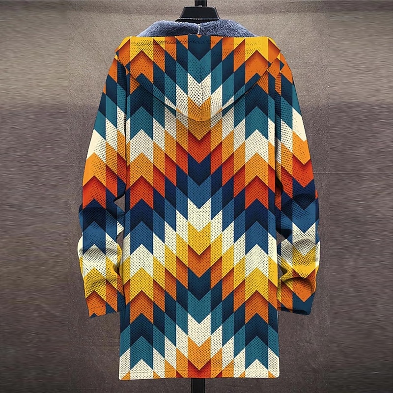 Men's Abstract Graphic Prints Geometry Winter Coat Fleece Jacket Coat Warm Breathable Comfortable Fashion Streetwear Sport Sports & Outdoor Daily Wear Going out Zipper Pocket Print Fall & Winter 2025 - $73.99 –P4