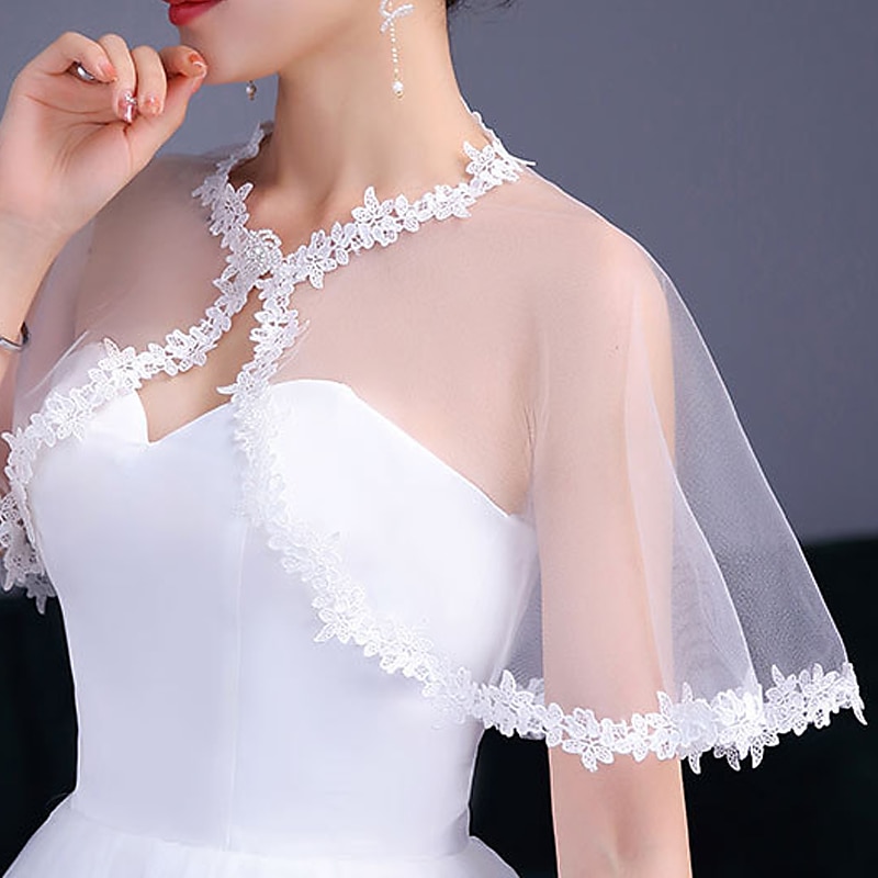 Wraps de mariée Enveloppes d'invités de mariage Le style mignon Mariée Sans Manches Manche Chauve-souris Tulle Boléros de Mariage Avec Côté dentelle Pour Mariage Eté de 2025 ? $20.99 –P4