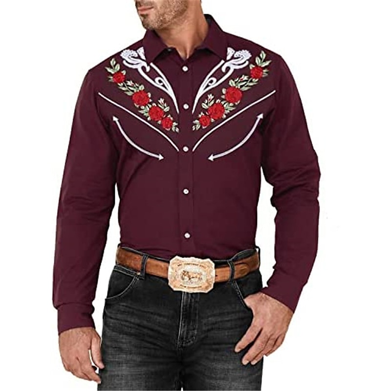 Herren Blumen Grafik-Drucke Hemd Westernhemd Cowboy-Shirt Langarm Modisch Strassenmode Designer Outdoor Täglich Herbst Winter Umlegekragen Bedruckt Button-Down Schwarz Weiß Wein Marineblau Blau 2025 - $26.99 –P5