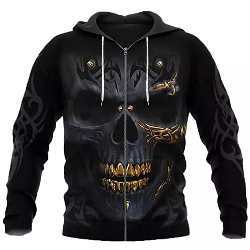 Hombre Cráneos Estampados Sudadera Sudaderas Sudadera con capucha y cremallera completa Manga Larga Sudadera con capucha Con Capucha Ropa de calle Impresión 3D Deporte Diario Deportes Negro 2025 - $30.99 –P1