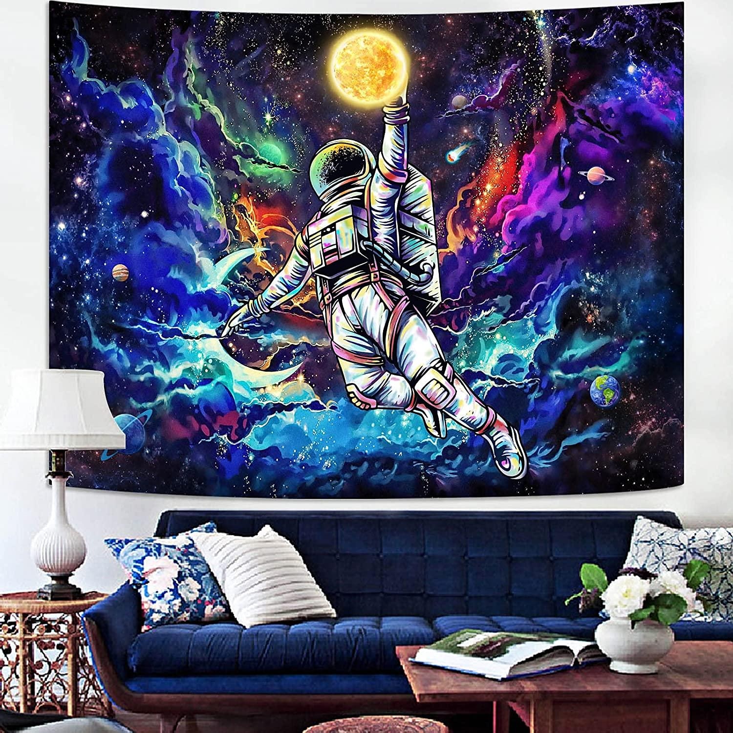 astronaut blacklight uv reaktiv veggteppe måne basketball kunst dekor teppe gardin piknik duk hengende hjem soverom stue sovesal dekorasjon gave polyester 2026 - $19.99 –P6