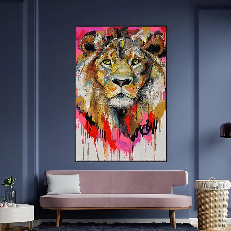 Handgefertigtes Ölgemälde auf Leinwand, Wandkunst, Dekoration, moderner Tierlöwe für Wohnkultur, gerollt, rahmenlos, ungedehnt 2025 - $92.99 –P4