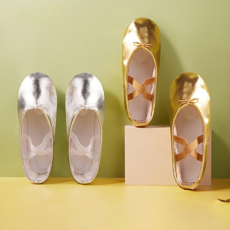 Girls' Gold Ballet Flats with Elastic Straps – Soft Leather Dance Shoes for Ballet Classes and Performances 2025 - $11.99 –P1
