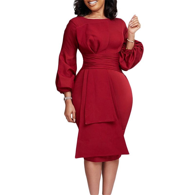 red sheath dress for work INSPIRE CHIC Women's Wear to Work Sheath Petal Sleeve Elegant Office Pencil Dress XX-Large Red