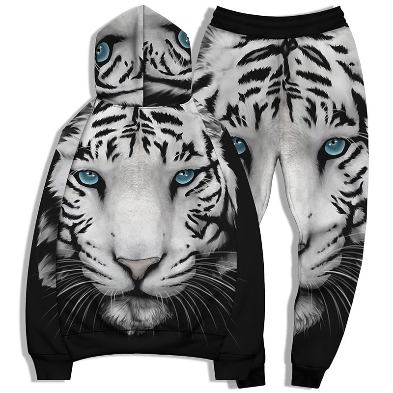 Homme Ensemble Survetement Ensemble de sweats à capuche Noir et Blanc Noir Noir + blanc Jaune Gris Claire Capuche Graphic tigre 2 Pièces Imprimer Sport & Loisir Casual Des sports 3D effet basique de 2025 ? $31.99 –P6