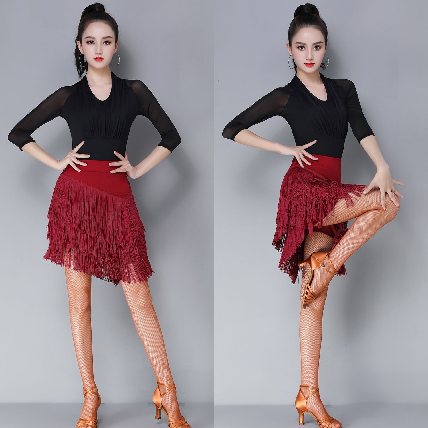 Latin Dance Skirts Tassel Pure Color Women's Training Party High Terylene 2025 - $21.99 –P1
