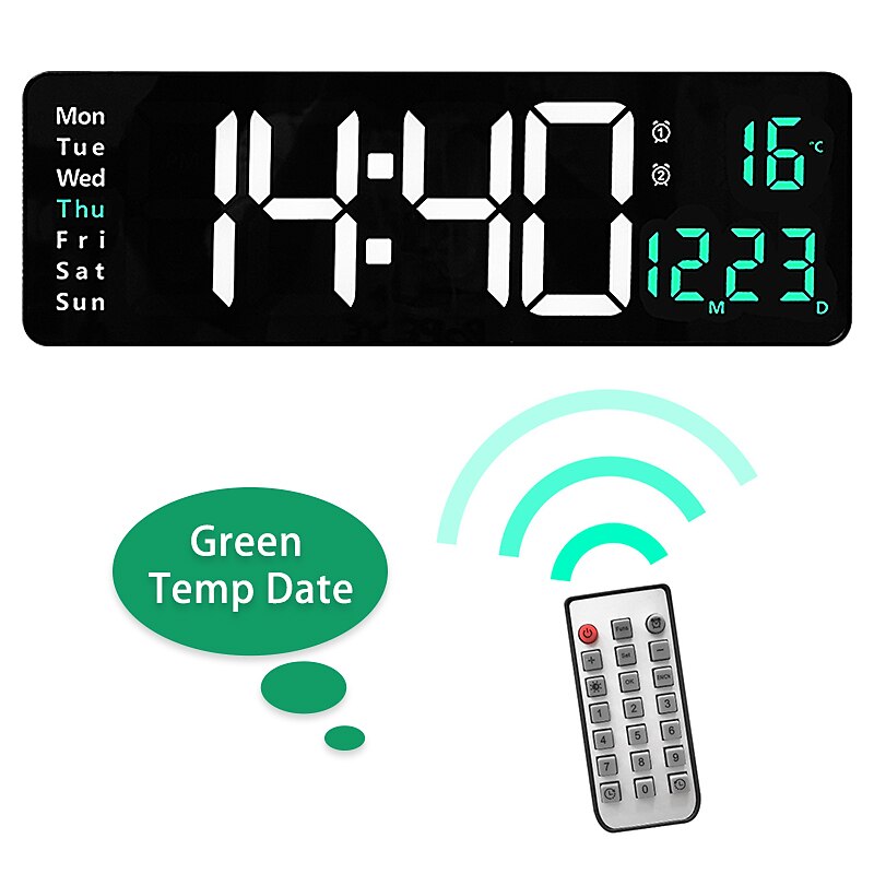 grote digitale wandklok afstandsbediening temp datum week display power off geheugen tafelklok wandgemonteerde dubbele alarmen led klokken 2025 - $81.99 –P2