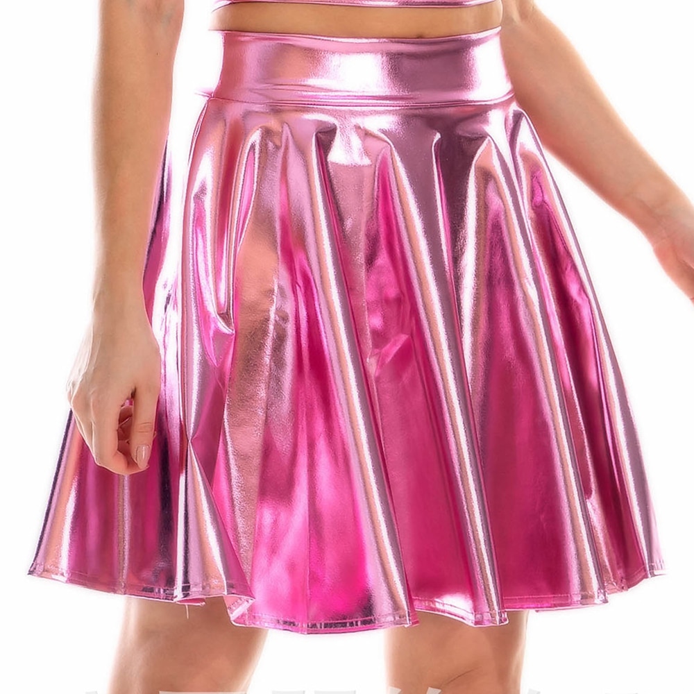 Fémes 1980-as évek Fényes latex patent Műbőr Flare szoknya Jelmez Női Farsangi jelmez Álarcos mulatság Parti Lánybúcsú Pride Parade Felnőttek Szoknyák 2025 - $22.99 –P11