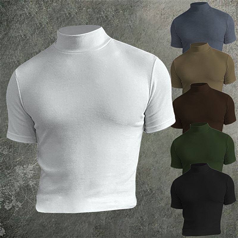Homme T-shirt Faux col roulé Manches courtes Col roulé Col montant Été Uni Designer Basique Moderne Contemporain Vacances Rue Sortir Noir Bleu gris foncé T-shirt haut de gamme pour homme de 2026 ? $17.99 –P1