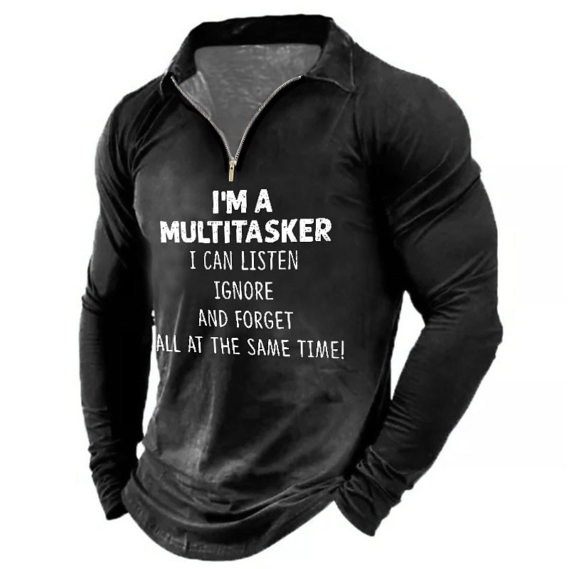 Men's Funny Zip Polo Shirts Golf Shirt Long Sleeve Polo Shirts Collared Shirts Vintage Casual Streetwear Festival Wear Party Outfits 3D Print Quarter Zip Polo Black Wine Blue 2025 - $23.99 –P1