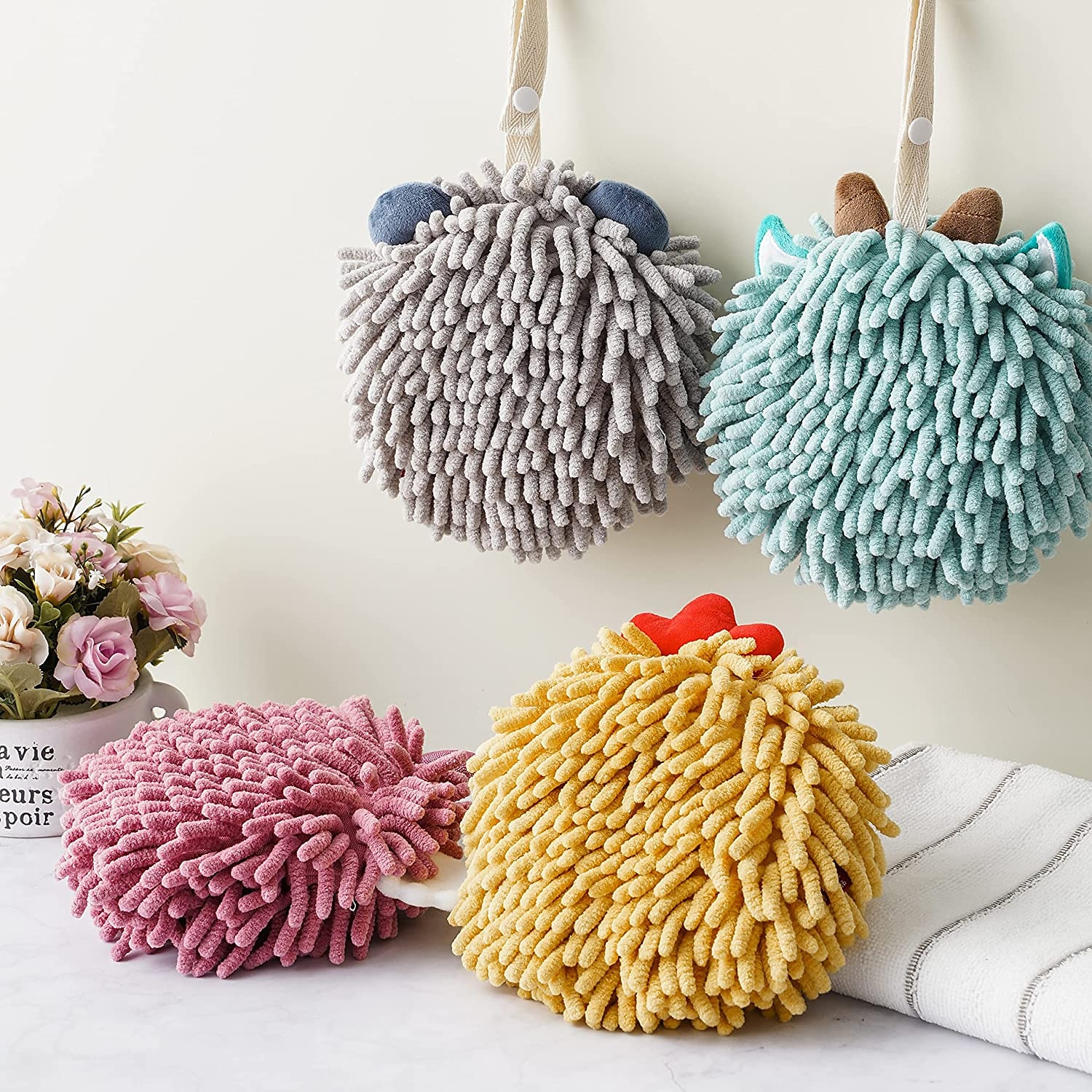 Hanging Loop Bathroom, Chenille Hand Towels, Chenille Towel Ball