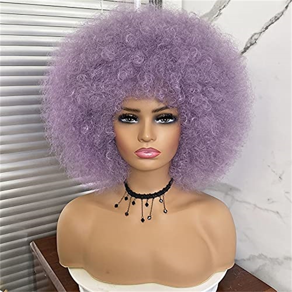 Parrucche afro anni '70 per donne nere - grande parrucca afro puff con frangia capelli sintetici ricci crespi corti per le donne del 2025 a $27.99 –P13