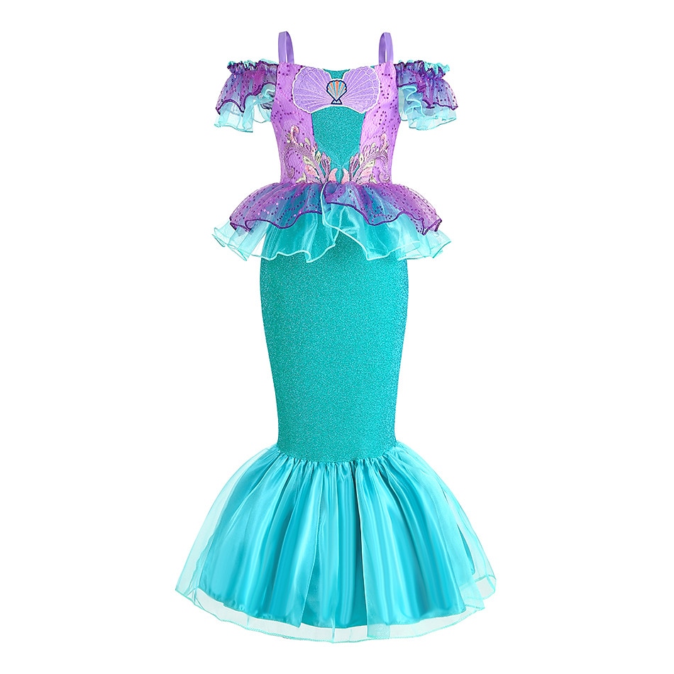 ariel green dress movie Princess Ariel Classic Green Satin Little Mermaid Cosplay Costume With Boning / Traditional Lace Tie main image 1