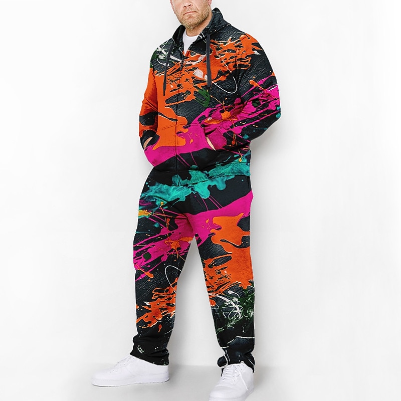Homens Gráfico Graffiti 2pcs Conjuntos de moletom 3D Moletom Moletom com zíper Manga Longa Calças compridas Com Capuz Moda Designer Casual Diário Esportes Para Noite Impressão 3D Amarelo Azul Laranja de 2025 por $61.99 -P3