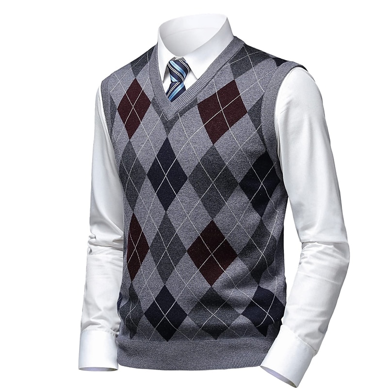 Homens Suéter Colete de moletom Suéteres sociais masculinos Pulôver Estriado Tricotar Tricotado Xadrez Decote V à moda Casual Roupa Diária Férias Roupa Primavera & Outono Camelo Vinho M L XL de 2026 por $44.99 –P7