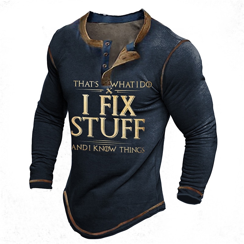 Herre Grafisk Bokstaver Henly-skjorte T-skjorter Langermet 3D-utskrift Mote Designer Bekvem utendørs Avslappet Daglig Vår & Vinter Navyblå Henley Henley T-skjorte 2025 - $22.99 –P1