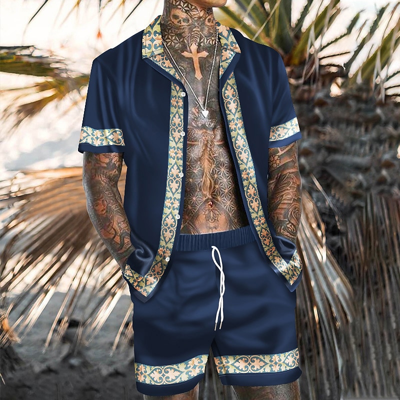 Herr Blommig 2st Skjortor Set Hawaii skjorta Kortärmad Nedvikt Mode Hawaiisk Designer Utomhus Strand Semester 3D-utskrift Button-Down Sommar Vår Marinblå 2026 - $37.99 –P1