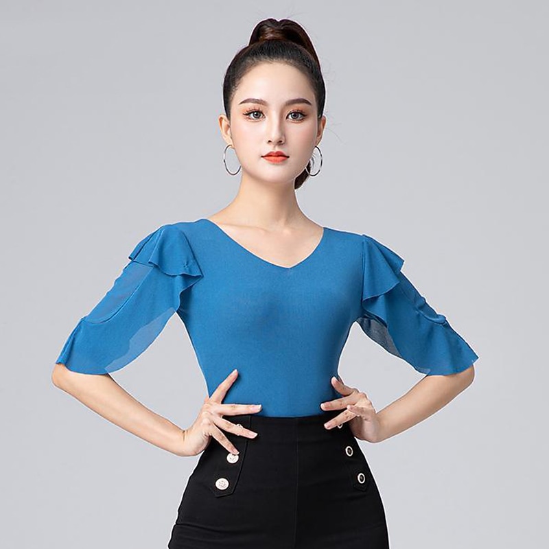 Latein-Tanz Sportkleidung Gymnastikanzug / Einteiler Rüschen Horizontal gerüscht Pure Farbe Damen Leistung Ausbildung Halbe Ärmel Hoch Polyester 2026 - $41.99 –P4