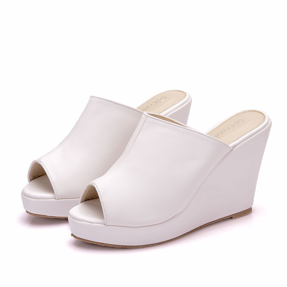 Pentru femei Tocuri Sandale Platformă Sandale cu platformă Mules cu toc Mată Platformă PU Buclă Negru Alb 2025 - $54.99 –P3