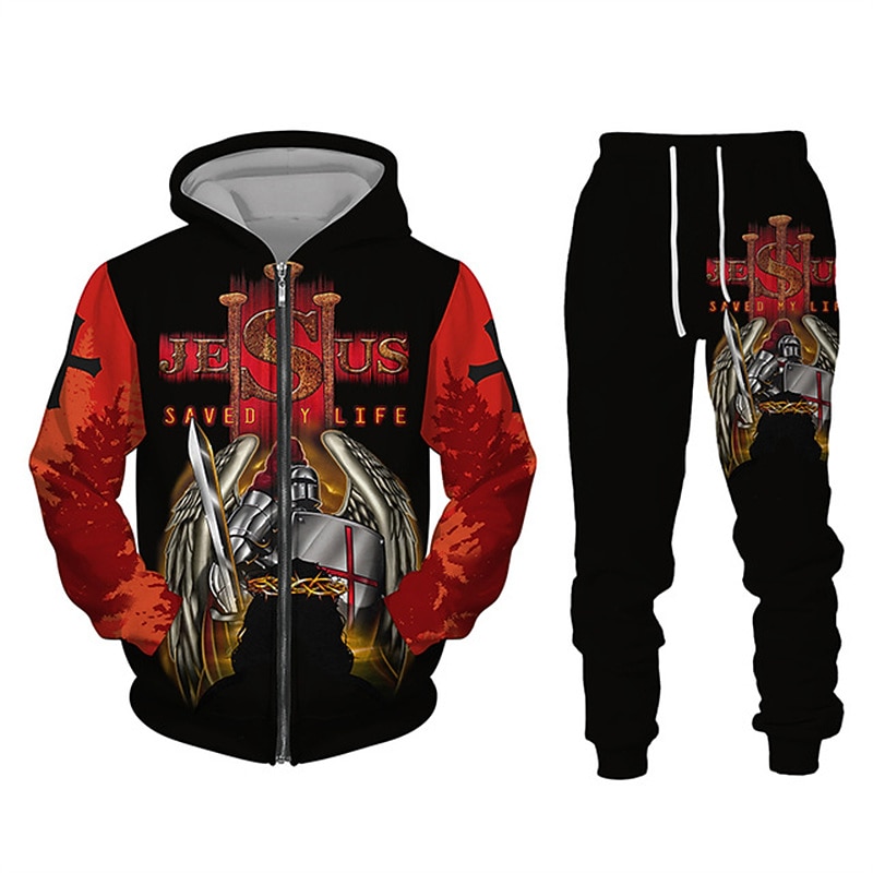 Per uomo Grafico Croce Templare 2 pezzi Set di felpe 3D Tuta Felpe con cappuccio Manica Lunga Pantaloni lunghi Con Cappuccio Streetwear Designer Essenziale Sport & Outdoor Casuale Sportivo Cerniera del 2025 a $38.99 –P2