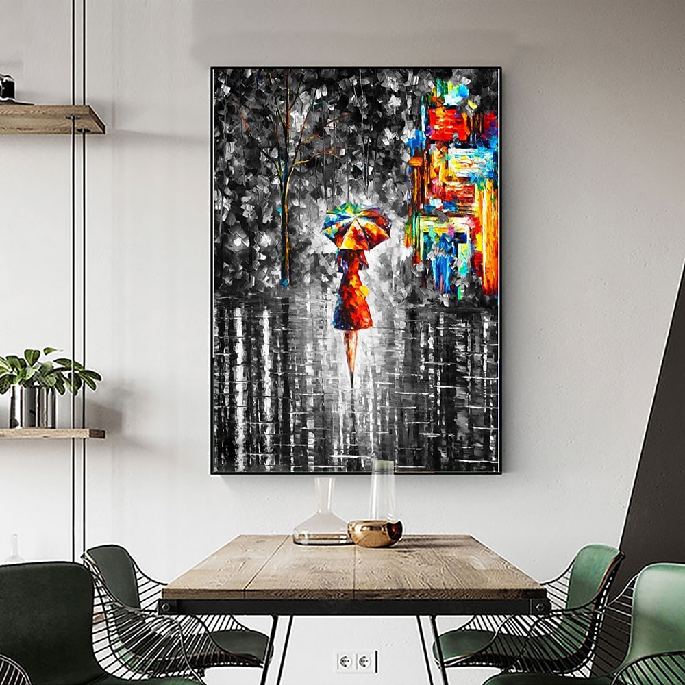 ручная роспись маслом холст акриловые настенные художественные украшения современная черно-белая картина ножом романтической дождливой уличной сцены для домашнего декора свернутая бескаркасная 2026 - $80.99 –P6