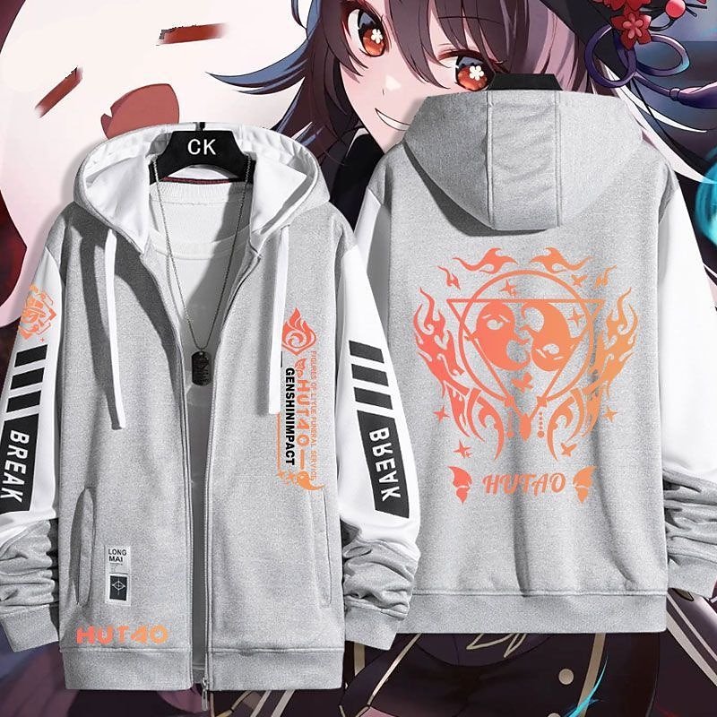 Genshin Impact Hutao Ytterklær Hettegenser med glidelås Animé Lomme foran Graphic Til Par Herre Dame Voksne Varmstempling Fritid / hverdag 2025 - $48.99 –P7
