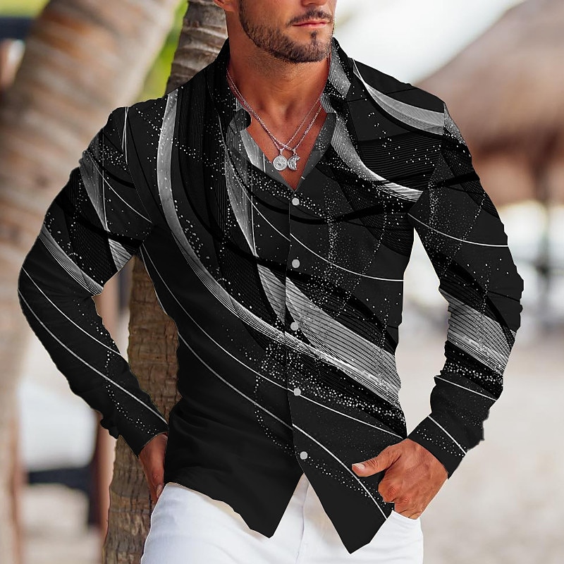 Men's Geometric Pattern Linear Shirt Button Up Shirt Long Sleeve Sports Fashion Streetwear Outdoor Casual Daily Fall & Winter Turndown Print Button-Down Blue Gold Green Gray 2025 - $26.99 –P4