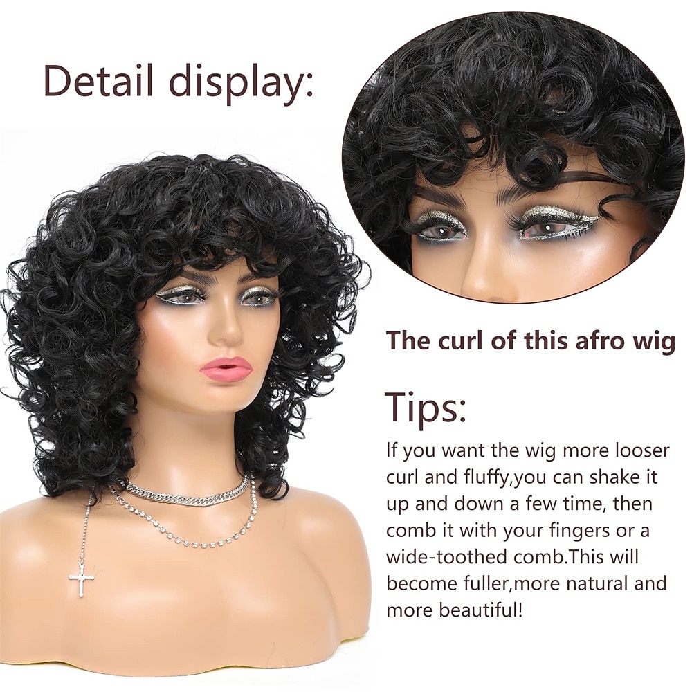 Short Curly Afro Wig with Bangs Afro Kinky Curly Wigs for Black Women No Glue Synthetic Full Wig Heat Resistant Soft Curly Replacement Wigs 2025 - $31.99 –P17