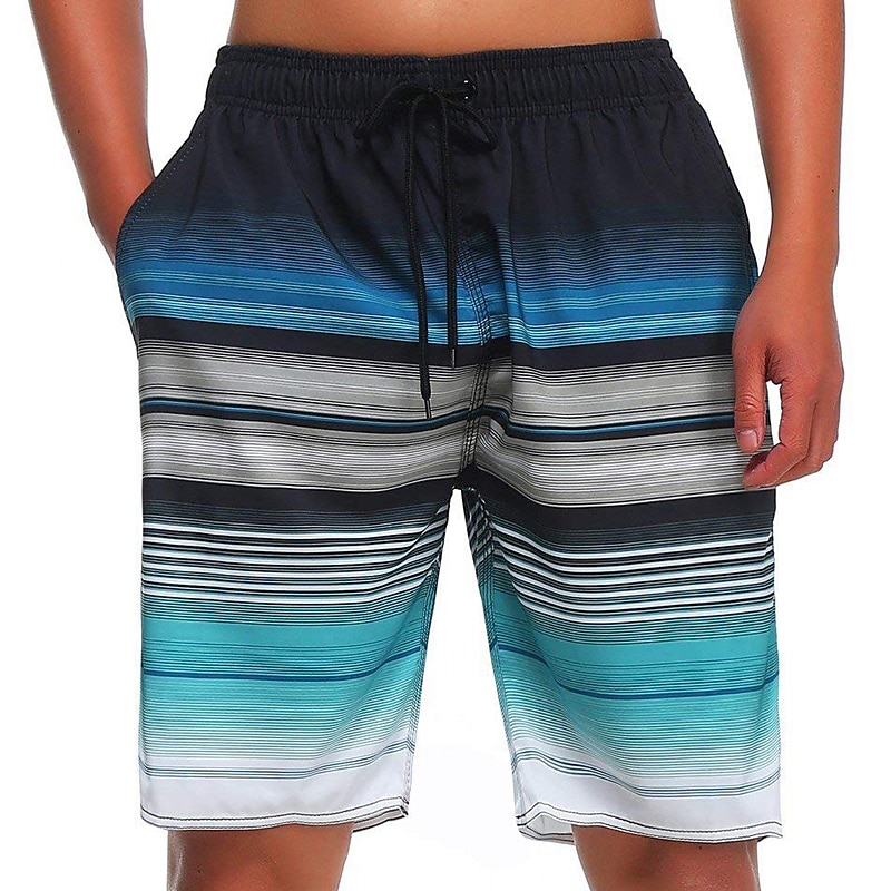 Homens Bermuda de Surf Shorts de Natação Calção Justo de Natação Com Cordão com forro de malha Cintura elástica Gradiente Listra Secagem Rápida Curto Casual Diário Feriado Havaiana Boho Azul Laranja de 2025 por $12.99 –P3