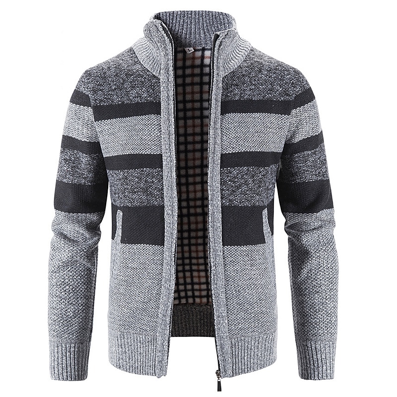 Herren Pullover Strickjacke Zip Pullover Reißverschluss Pullover Jacke Gerippt Stricken Strick Farbblock Ständer Modisch Casual Sport Freizeitskleidung Bekleidung Herbst Winter Marineblau Blau M L XL 2025 - $30.99 –P5