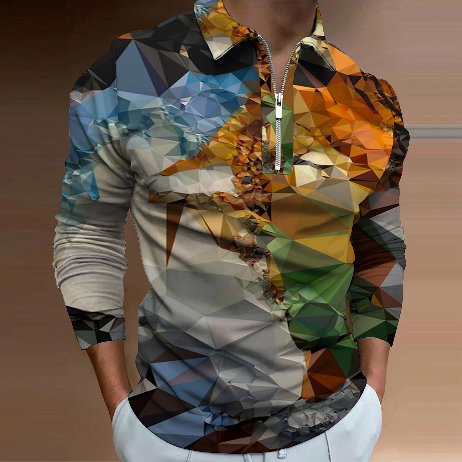 Miesten Geometrinen Vetoketjulliset poolopaidat Golfpaita Pitkähihainen Poolopaidat Kauluspaidat Vapaa-aika Lomavaatteet Muodolliset vaatteet Festivaalivaatteet 3D-tulostus Quarter Zip Polo Keltainen 2025 - $23.99 –P6