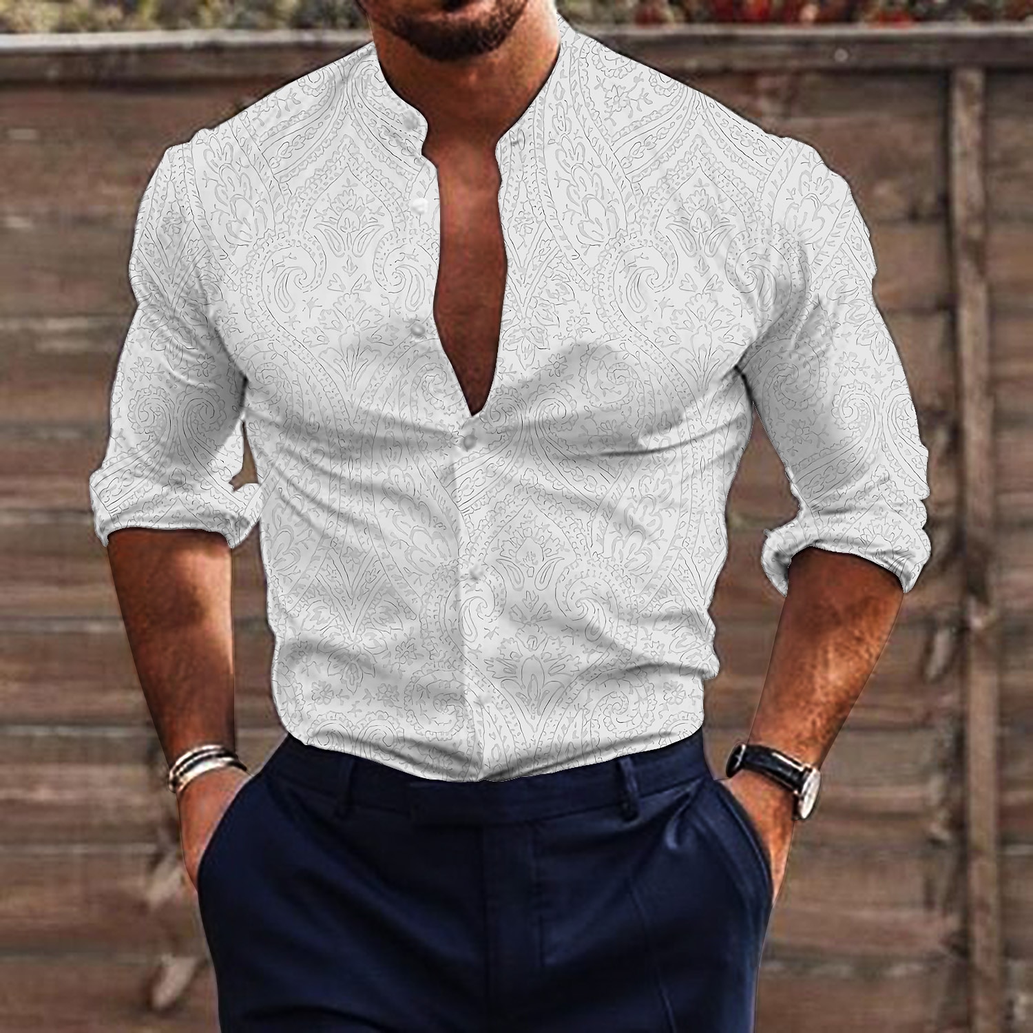 Men's Floral Shirt Button Up Shirt Long Sleeve Vintage Fashion Designer Outdoor Casual Holiday Fall & Winter Stand Collar Print Button-Down Black White Yellow Blue Brown 2025 - $26.99 –P6