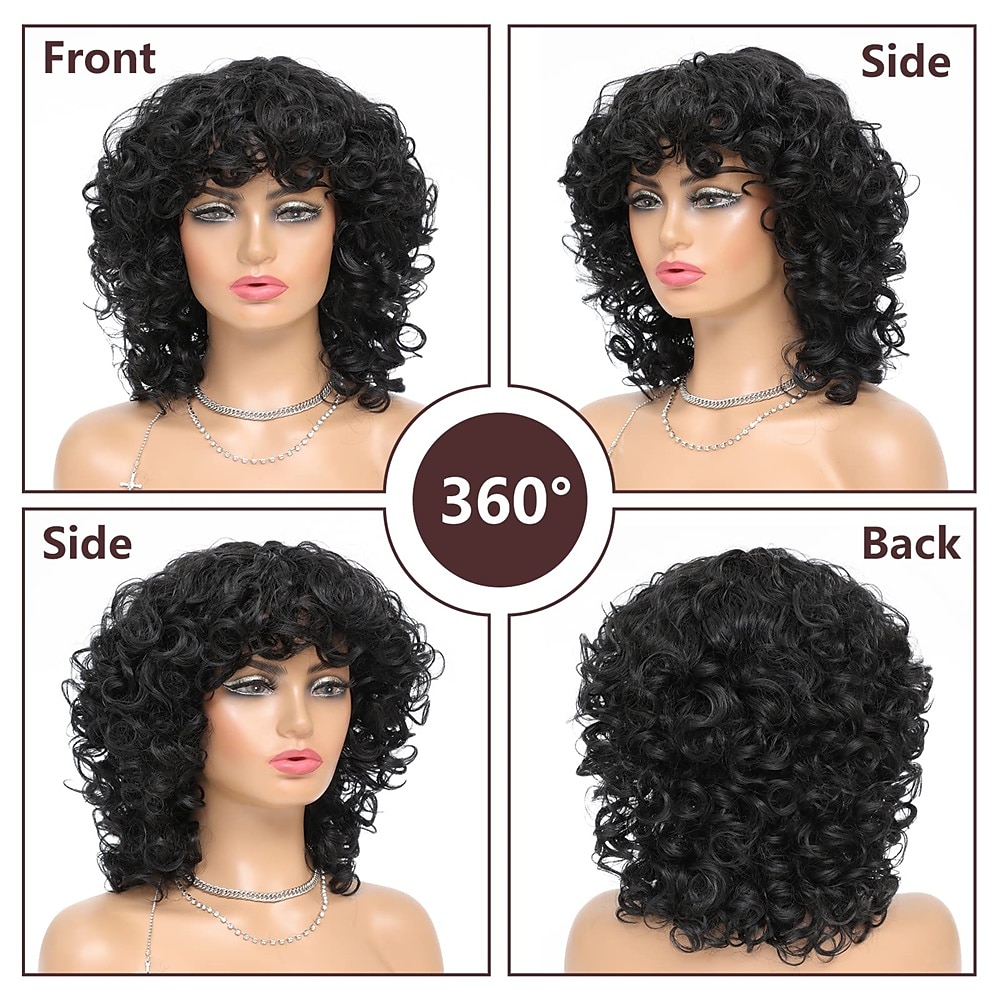 Short Curly Afro Wig with Bangs Afro Kinky Curly Wigs for Black Women No Glue Synthetic Full Wig Heat Resistant Soft Curly Replacement Wigs 2025 - $31.99 –P14