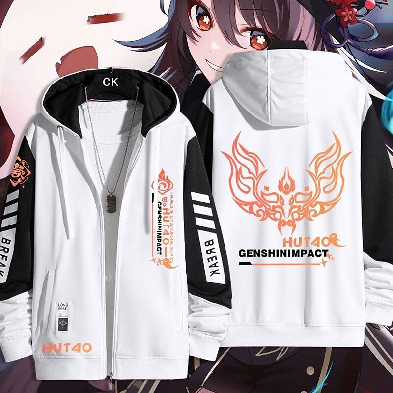 Genshin Impact Hutao Ytterklær Hettegenser med glidelås Animé Lomme foran Graphic Til Par Herre Dame Voksne Varmstempling Fritid / hverdag 2025 - $48.99 –P5