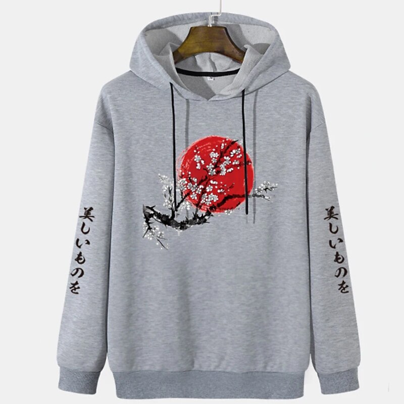 Herr Blommig Grafiska tryck Huvtröja Huvtröjor Tröja Streetwear Grundläggande Långärmad Huva Sport & Utomhus Dagligen Sport Vit Grå Vår & Höst Designer 2025 - $31.99 –P2