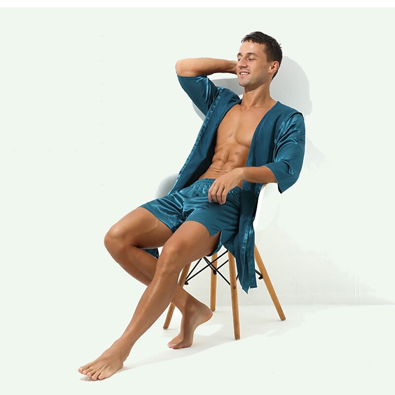 Herren Morgenmantel Bademantel Einfarbig Stilvoll Casual Heim Täglich Bett Polyester Atmungsaktiv Weich Kapuzenpullover Langarm Frühling Sommer Weiß Rosa 2025 - $27.99 –P4