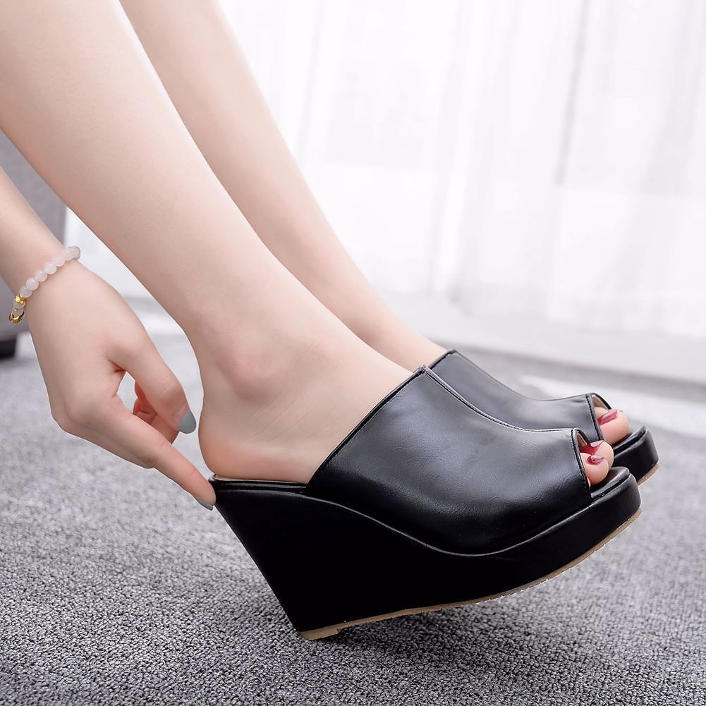 Pentru femei Tocuri Sandale Platformă Sandale cu platformă Mules cu toc Mată Platformă PU Buclă Negru Alb 2025 - $54.99 –P4