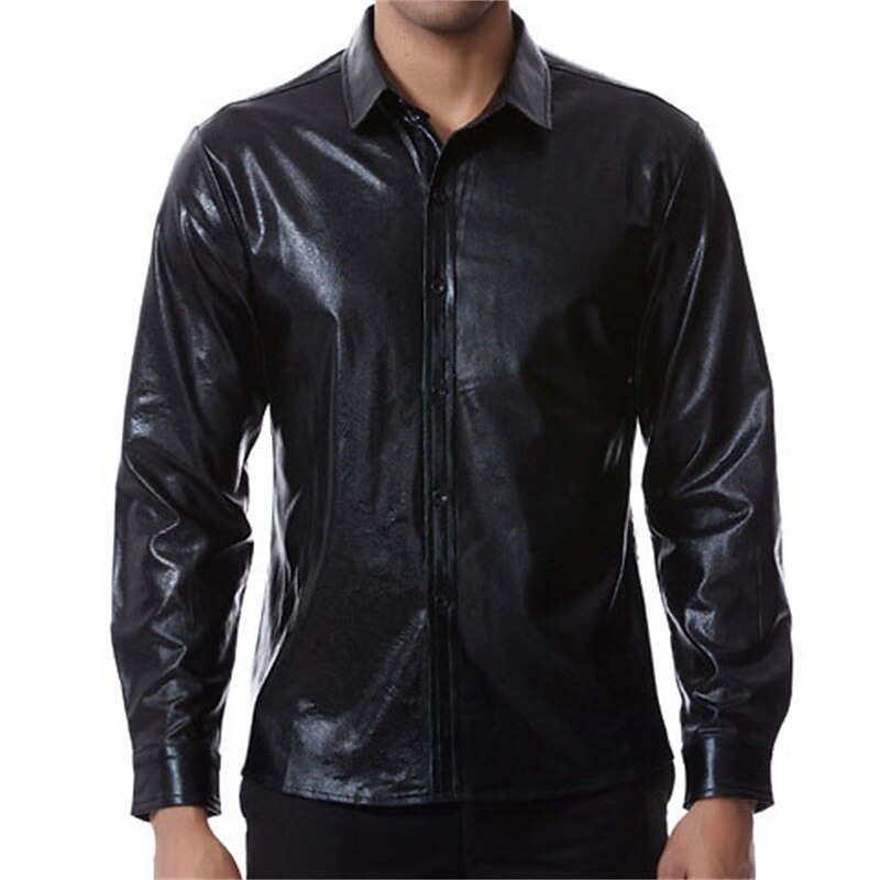Herr Smokingskjortor Slät Fest Helgdag Silver Svart Långärmad Nedvikt Vår & Höst Kläder Button-Down 2025 - $38.99 –P7