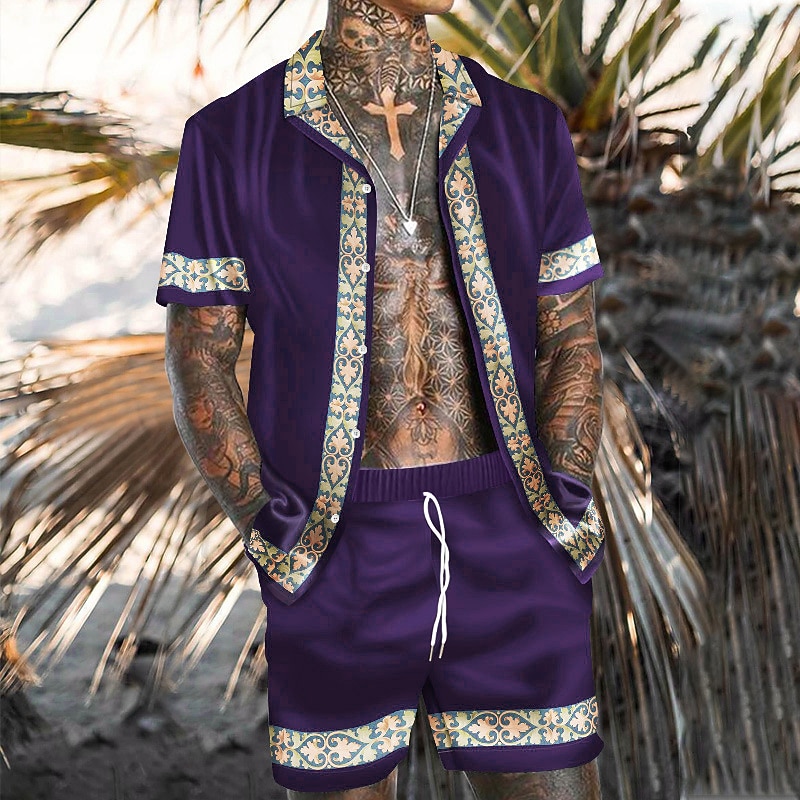 Herr Blommig 2st Skjortor Set Hawaii skjorta Kortärmad Nedvikt Mode Hawaiisk Designer Utomhus Strand Semester 3D-utskrift Button-Down Sommar Vår Marinblå 2026 - $37.99 –P3