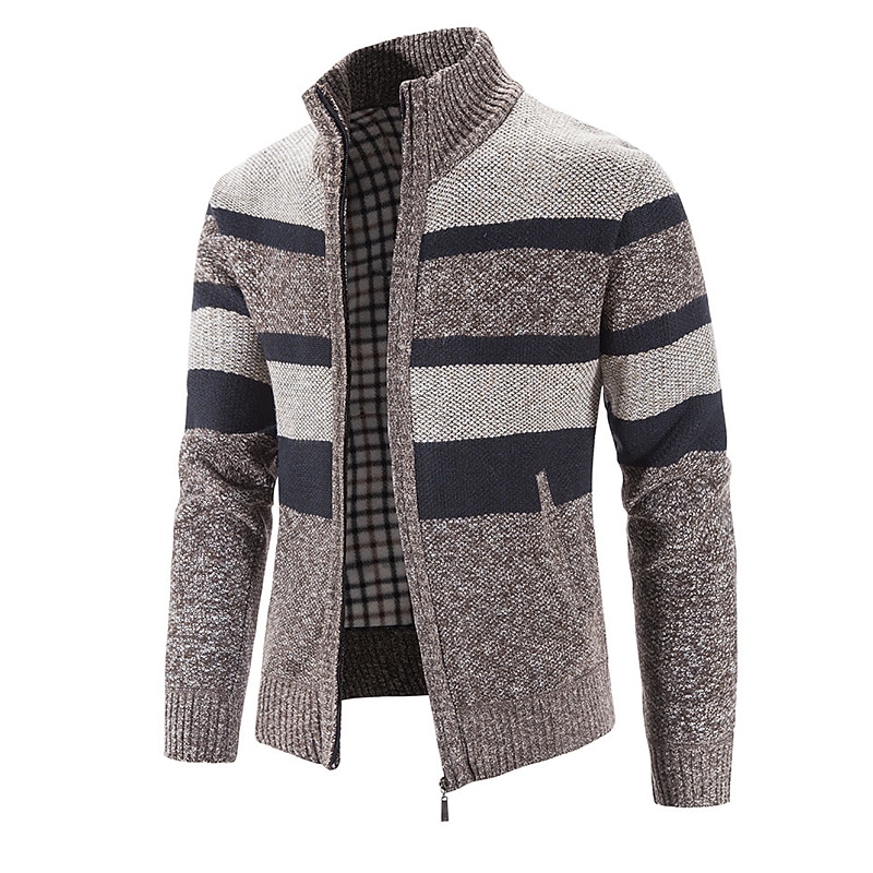 Herren Pullover Strickjacke Zip Pullover Reißverschluss Pullover Jacke Gerippt Stricken Strick Farbblock Ständer Modisch Casual Sport Freizeitskleidung Bekleidung Herbst Winter Marineblau Blau M L XL 2025 - $30.99 –P13