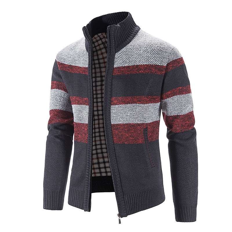 Herren Pullover Strickjacke Zip Pullover Reißverschluss Pullover Jacke Gerippt Stricken Strick Farbblock Ständer Modisch Casual Sport Freizeitskleidung Bekleidung Herbst Winter Marineblau Blau M L XL 2025 - $30.99 –P16